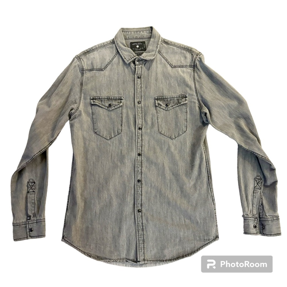Zara Denim Shirt - Men - Medium - Slim Fit - Gray - lightly worn